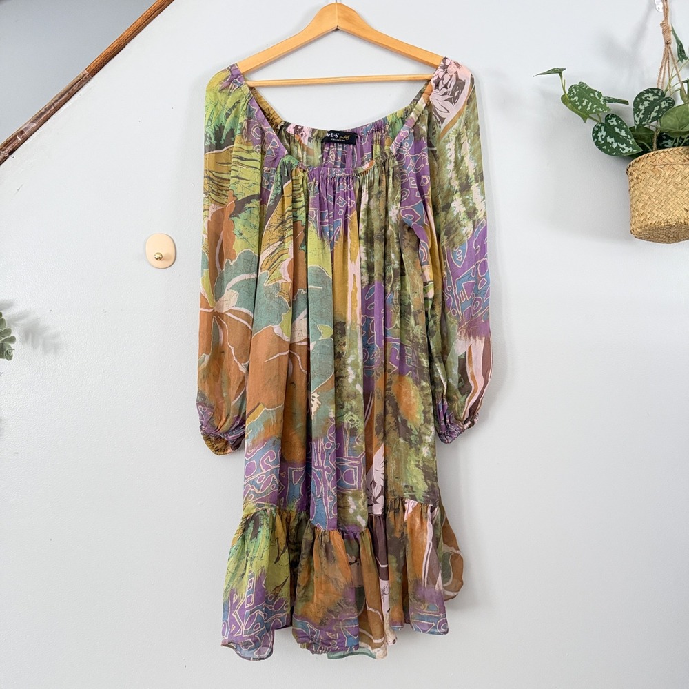 ABS Collection Mini Dress Fairycore Abstract Floral Chiffon Long Sleeve Ruffle
